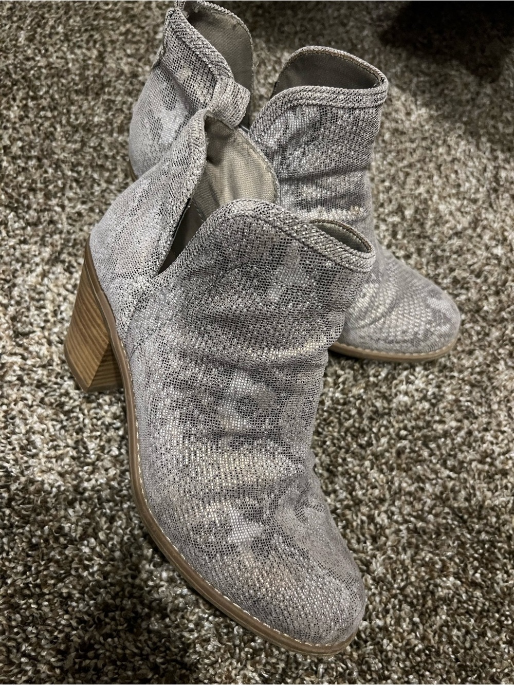 a.n.a Gray Knit Ankle Booties with Stacked Heel